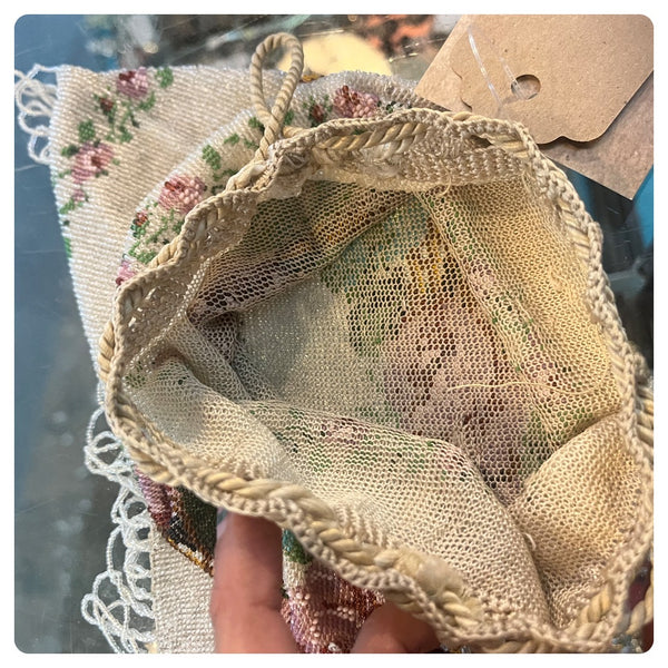 Antique 1920s | Ornate Floral Art Deco Beaded Flapper Handbag Purse with Fringe