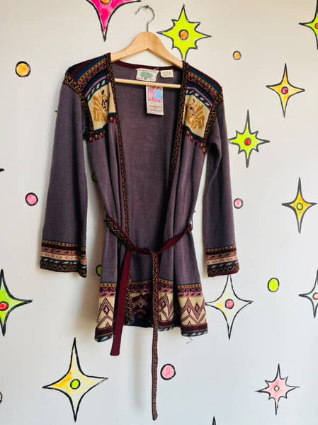 Vintage 1970s Belted Bell Sleeve Cardigan Sweater | Groovy Boho Grunge | S M