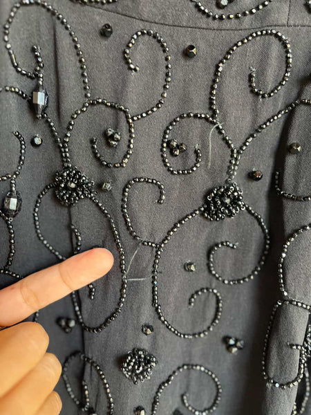 Vintage 1950s Black Beaded Wiggle Dress β Pin-Up Glam Goth Old Hollywood β Small