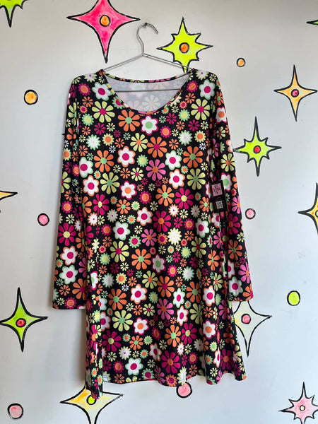 Retro 90s MOD GoGo Mini Dress | Psychedelic Floral Print | 60s Costume - L