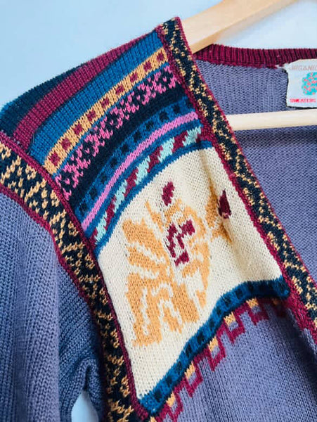 Vintage 1970s Belted Bell Sleeve Cardigan Sweater | Groovy Boho Grunge | S M