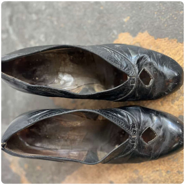 Antique Victorian Early 1900s Black Patent Leather Dancing Shoes – Witchy - 8