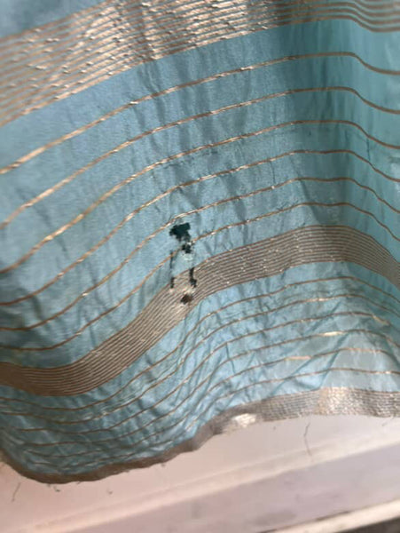 Vintage 1950s Blue & Gold Striped Fit & Flare Dress - Handmade 50s Party Dress