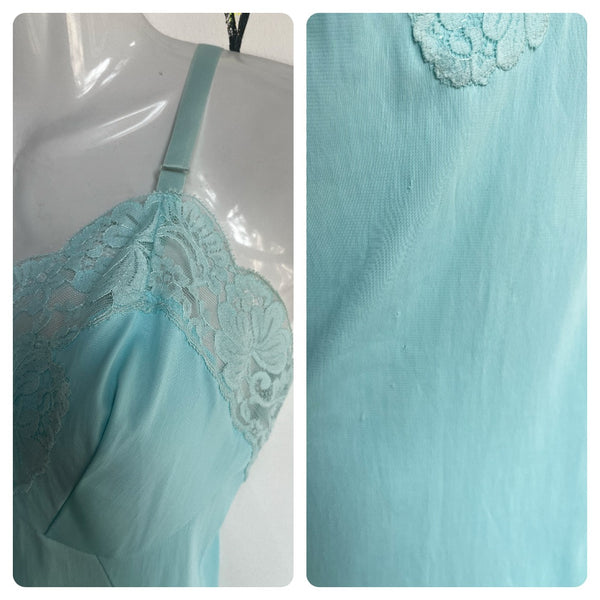 Vintage 1950s 60s | Pale Pastel Blue Lace Fairy Babydoll Lingerie Slip | 36