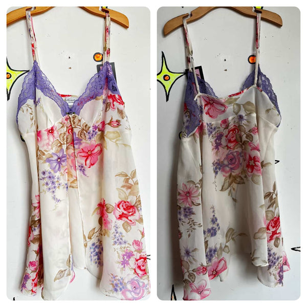 Fairycore Beige Babydoll Slip Dress - Pink Lacey Rococo Grunge Lingerie - Size L
