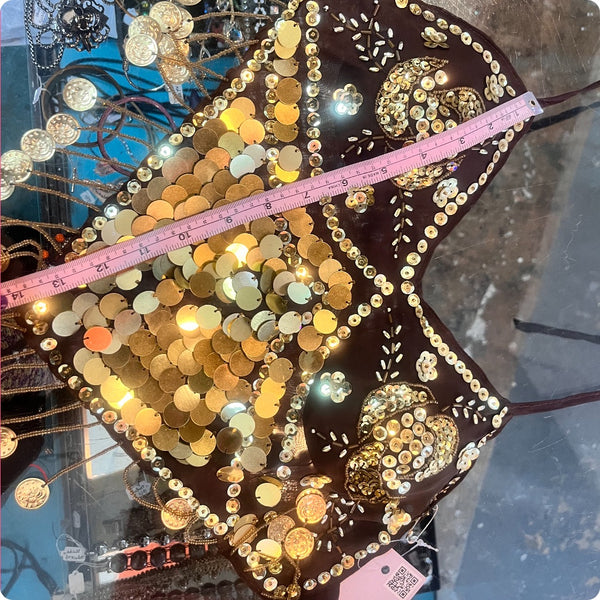 Boho Gypsy Fairy Grunge Beaded Gold Coins Halter Top Show Girl Dance One Size