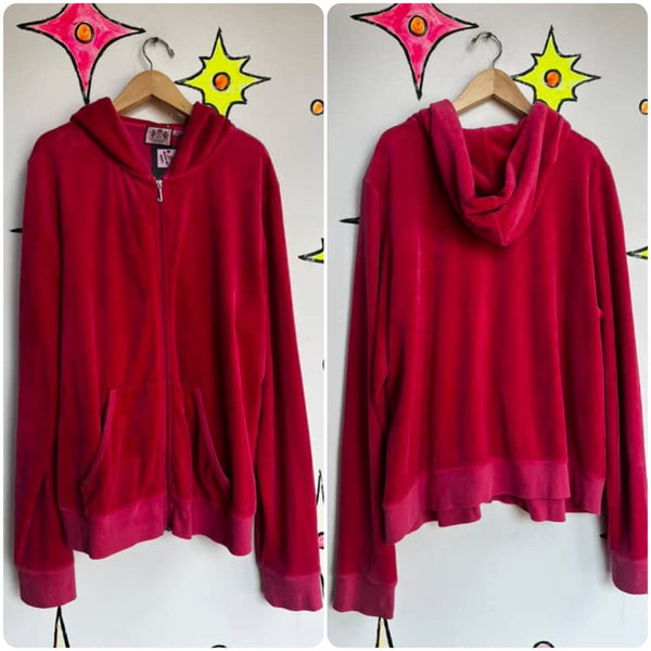 Y2K Early 2000s | Juicy Couture Fairy Grunge Pink Velour Fitted Hoodie | XL