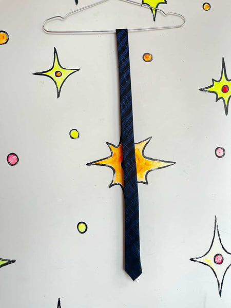 Dan Smith Retro Music Print Skinny Men's Neck Tie - Black & Blue Vintage Style