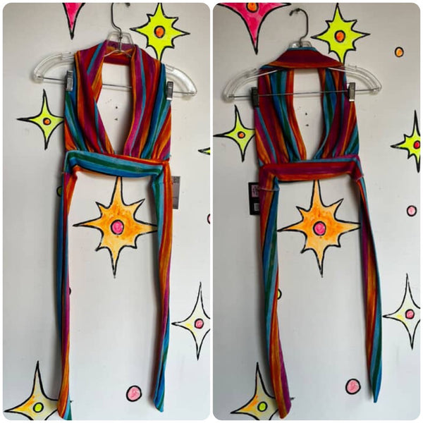 Rainbow Boho Festival Halter Top - Fairy Grunge Pride Y2K Rave Style - Small