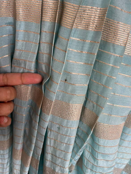 Vintage 1950s Blue & Gold Striped Fit & Flare Dress - Handmade 50s Party Dress