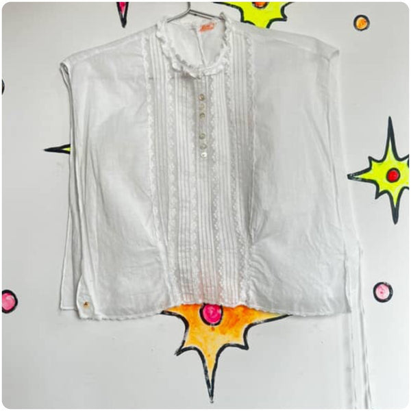 Antique Victorian White Lace Babydoll Accessory Ruffle Mock Blouse Rococo