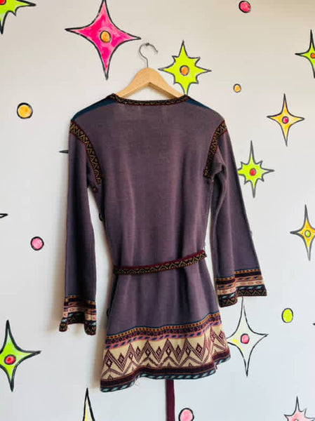Vintage 1970s Belted Bell Sleeve Cardigan Sweater | Groovy Boho Grunge | S M