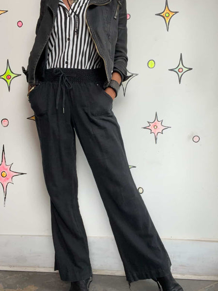 Y2K Boho Fairy Grunge Black Soft Linen Pants β Flowy & Stretchy - Size M
