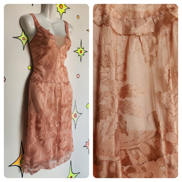 Antique Early 1900s 20s 30s | Pink Fairy Grunge Lace Slip Dress | Size Small 4