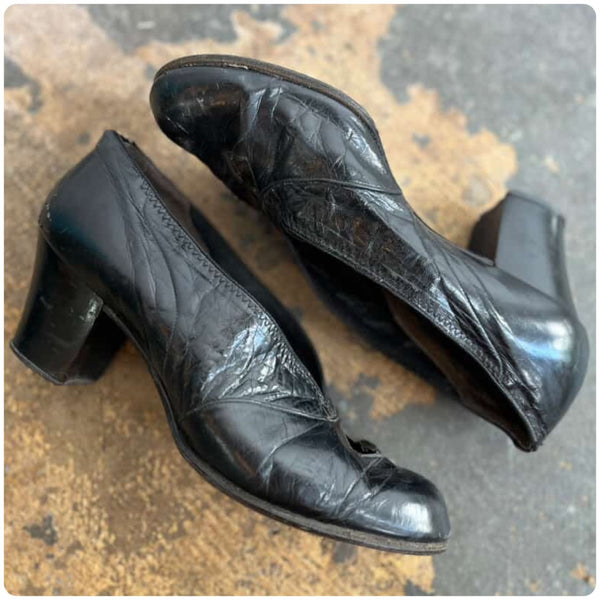 Antique Victorian Early 1900s Black Patent Leather Dancing Shoes – Witchy - 8