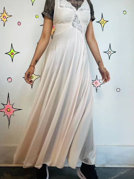 RARE Olga Gold Label 92170 Pink & Cream Hollywood Glam Lace Gown – S/M Vintage