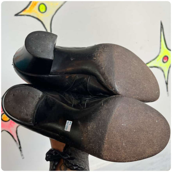 Antique Victorian Early 1900s Black Patent Leather Dancing Shoes – Witchy - 8