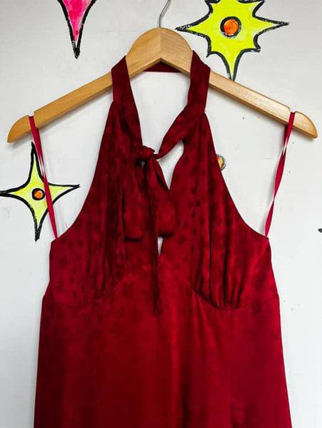 Michael Kors Red Leopard Print Silk Halter Dress Siren Cocktail Party Dress - 8