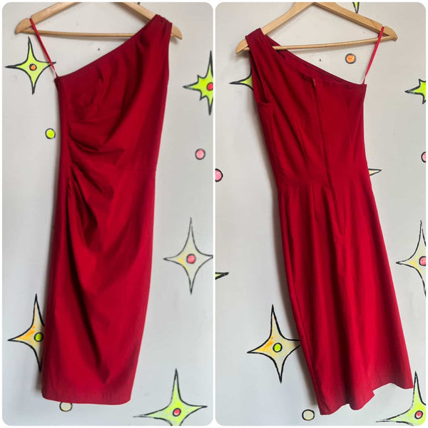 Retro 50s Repro Cherry Red Wiggle Dress – Pin-Up Glam by Stop Staring! – Small