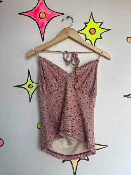 Keita Maruyama Tokyo Red Ditsy Heart Print Cami Halter Top Fairy Grunge - S / M