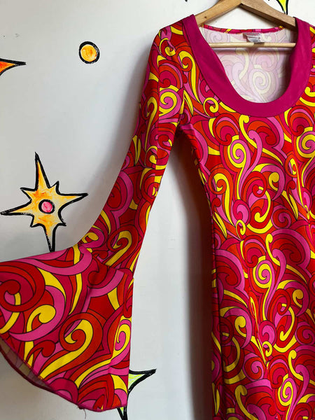 Retro 90s Does 60s/70s MOD GoGo Psychedelic Pink Paisley Mini Dress - S