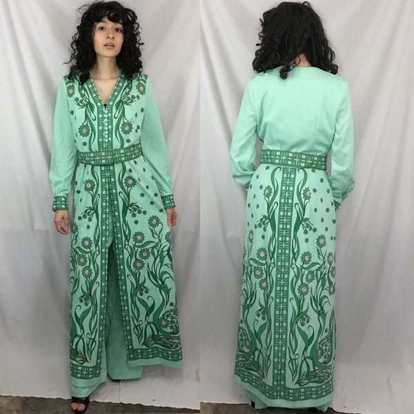Vintage 1970s Alfred Shaheen MOD Groovy Psychedelic Art Maxi Dress Pantsuit 10 M