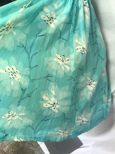 Vintage 1950s | Blue Swing Full Skirted Skirt Pin Up Cotton Party Dress | S-M