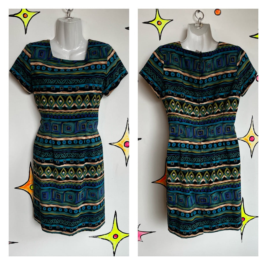 Vintage 90s | Abstract Art Print Mini Dress Grunge Shift Dress | Small   Fashion Time Machine