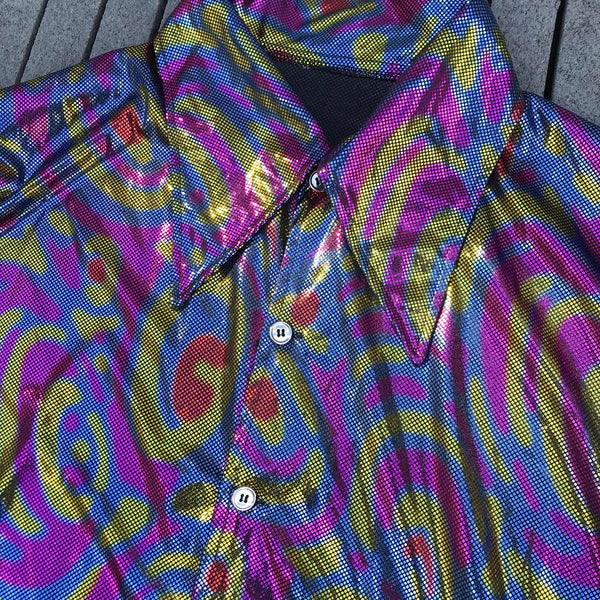 Retro | Swirl Print Groovy Metallic Party Shirt | XXL