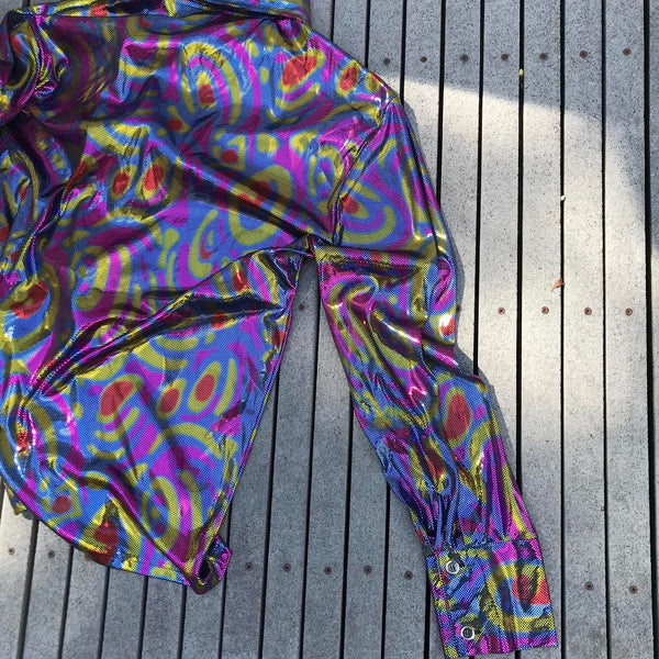 Retro | Swirl Print Groovy Metallic Party Shirt | XXL