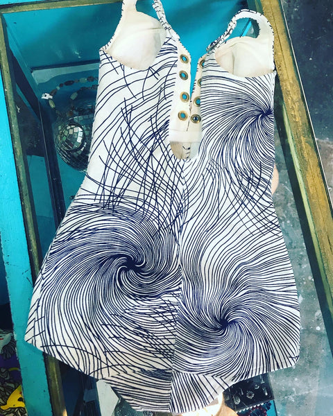 Vintage 1960s 60s | MOD Lace Up One Piece Swimsuit Playsuit Bathing Suit | 6C