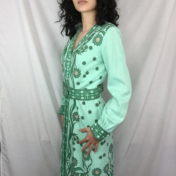 Vintage 1970s Alfred Shaheen MOD Groovy Psychedelic Art Maxi Dress Pantsuit 10 M
