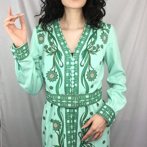 Vintage 1970s Alfred Shaheen MOD Groovy Psychedelic Art Maxi Dress Pantsuit 10 M