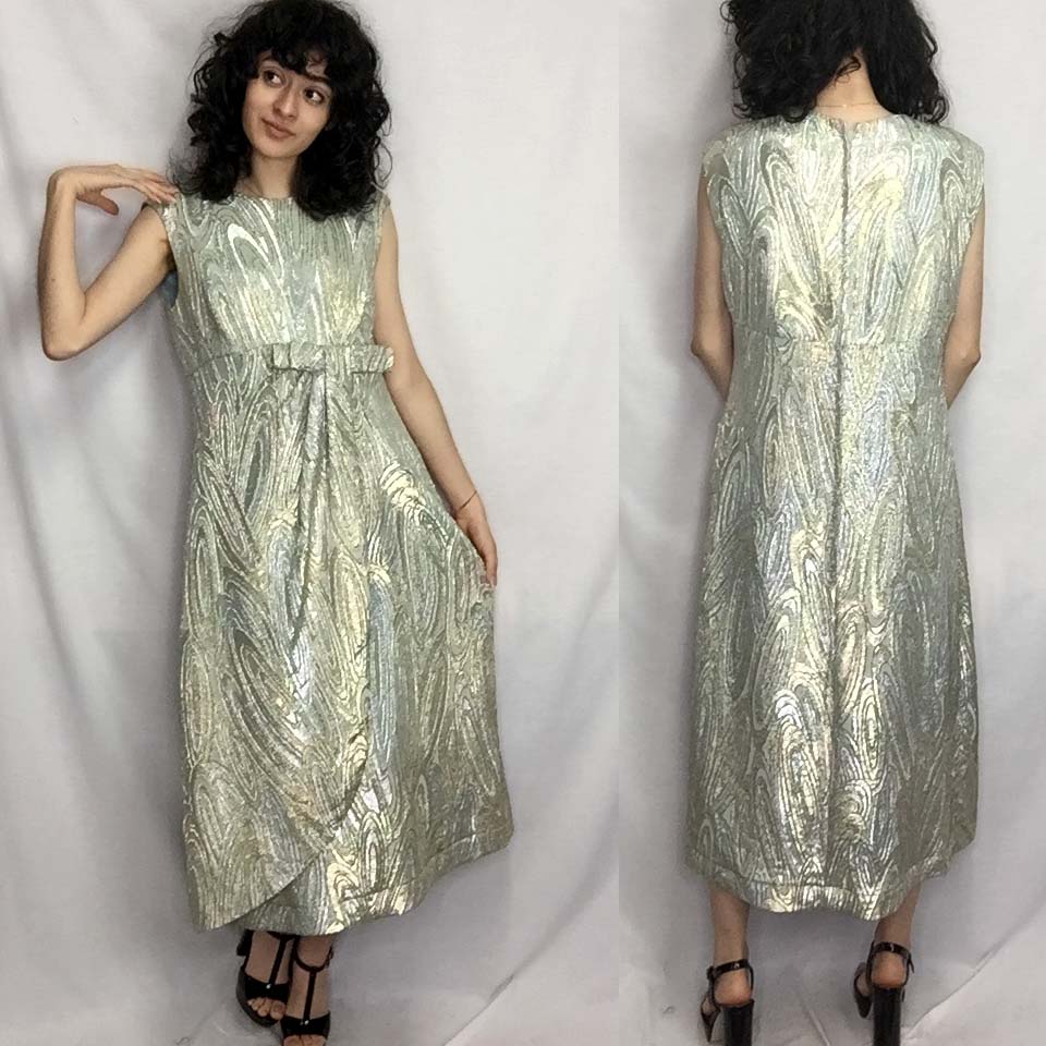 Vintage 50s 60s | Metallic Gold & Silver Brocade MCM Cocktail Party Dr   Fashion Time Machine