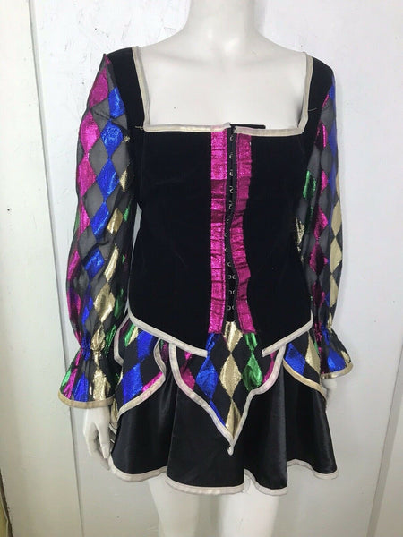 Mardi Gras Sexy Harlequin Harley Quinn Jester Clown Halloween Dress Costume | S