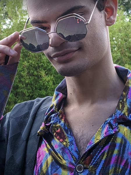 Retro | Swirl Print Groovy Metallic Party Shirt | XXL
