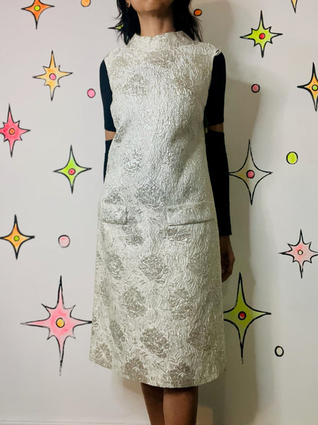 Vintage 60s White Metallic Wiggle Dress - Party Mini Cocktail Dress - NWT M/L