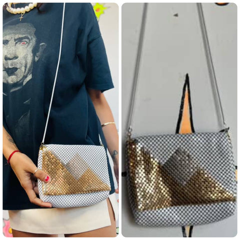 Vintage 80s White Chain Crossbody Purse | Silver & Gold Glam Retro Handbag
