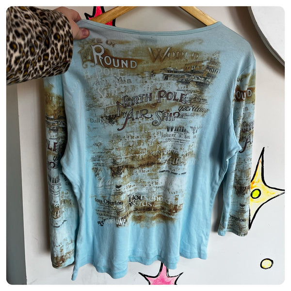 Vintage Y2K | Grunge Fairy Abstract Tattoo McBling Embellished Tee T Shirt | L