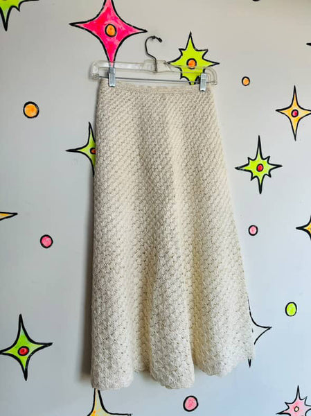 Vintage Keita Maruyama Tokyo Japanese Raffia Straw Woven Off-White Swing Skirt S
