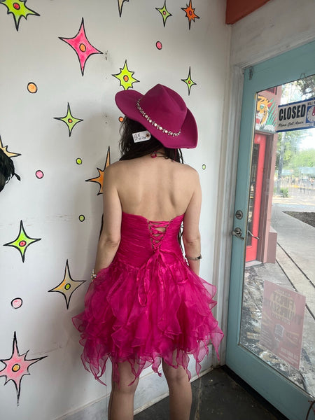 Hot Pink Cowgirl Hat Rhinestone Band Western Barbiecore Party Hat