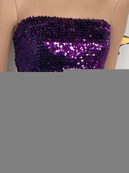 Purple Sequin Tube Top 80s Disco Party Retro Glam Festival Top S/M
