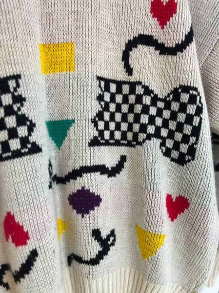 Vintage 80s Art Abstract Sweater - Punk Grunge Minimalist Pullover - S M