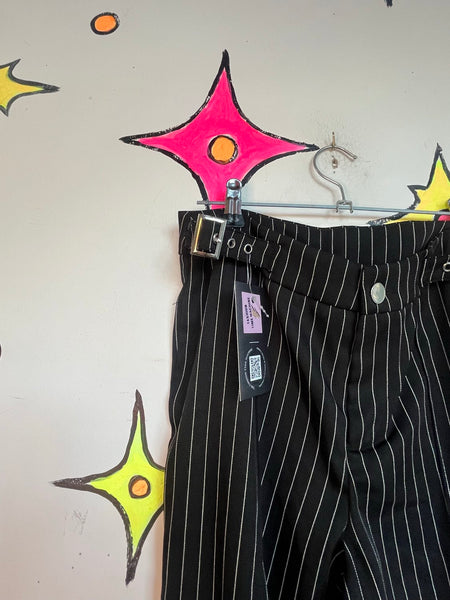 Y2K Pinstripe Mall Goth Pants Low Rise Buckle Punk Grunge Trousers S/M