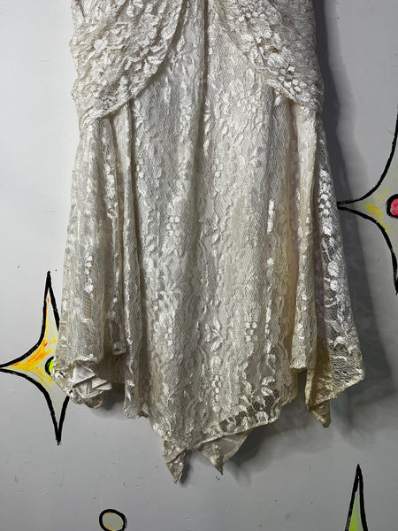 Vintage 1980s Prairie Dress Edwardian Lolita Rococo Lace & Pearls Flapper– XS