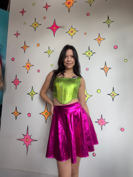 Metallic Pink Skater Skirt Alien Costume Cyber Goth Rave Galactic Glam Barbie S