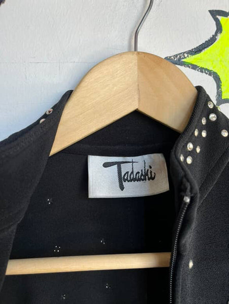 Vintage 80s/90s Tadashi Shoji Black Studded Zip-Up Blazer | Jacket | Size S/M