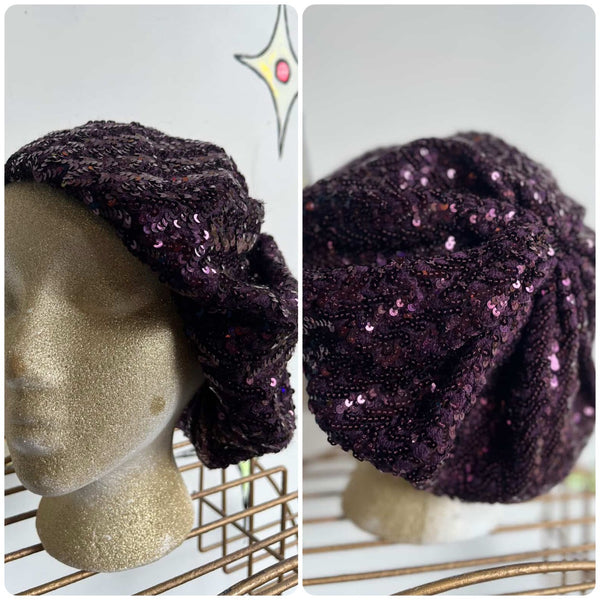 Vintage Purple Sequin French Raspberry Beret – Hat – Y2K Glam Coquette Style