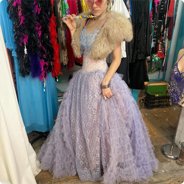 Vintage 50s 60s Lavender Lace Prom Party Cupcake Dress | Fit & Flare TuTu | XS