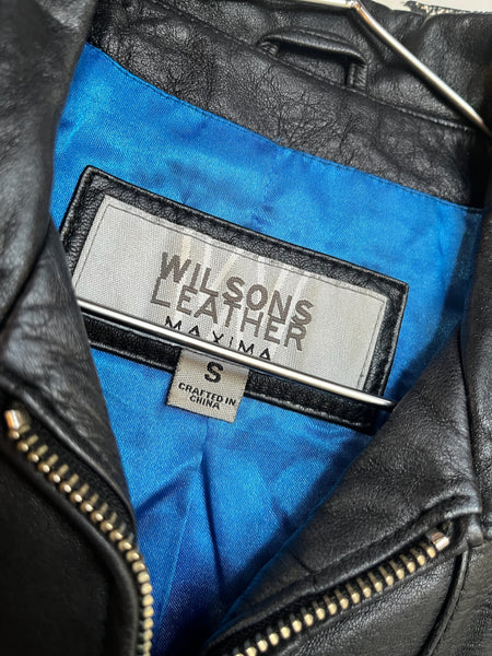 Vintage 90s Y2K Black Leather Grunge Racing Jacket - Wilson's Leather - Small